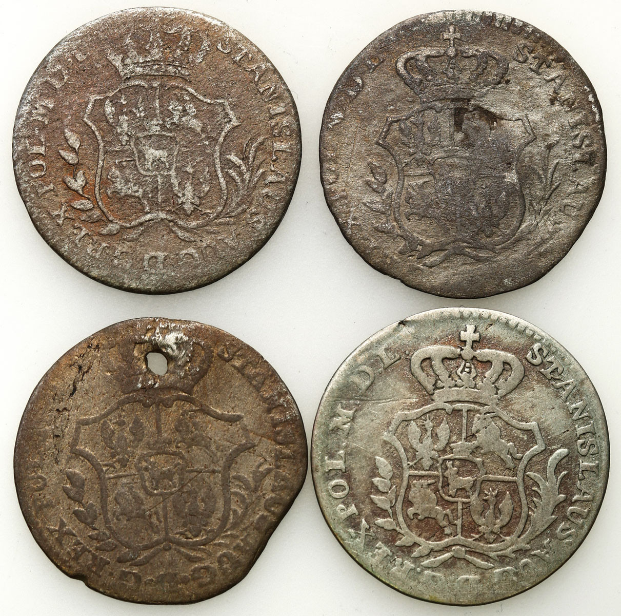 Stanisław August Poniatowski. 2 grosze (półzłotek) 1766-1767, Warszawa, zestaw 4 monet